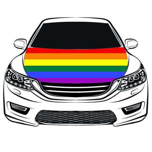 Rainbow Car Hood Cover Flag ,Rainbow Engine Banner,Seven Colors，3.3X5ft,100% Polyester Elastic Fabrics Can be Washed，