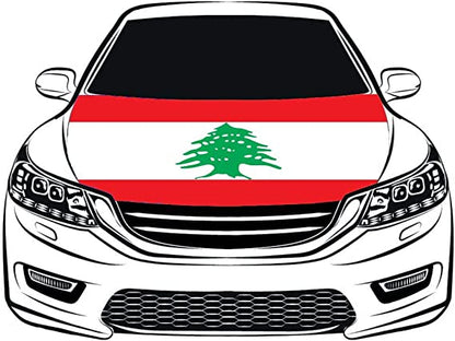 Lebanese flag Car Hood Cover Flag , Engine Banner Flag of Lebanon,3.3X5ft,100% Polyester Elastic Fabrics Can be Washed