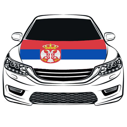 Serbia Car Hood Cover Flag ,Engine Banner Flag of Serbia,3.3X5ft, 100% Polyester Elastic Fabrics Can be Washed