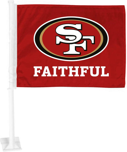 2 pack Car Window Flag of San Francisco 49ers 11X18 Inch 100% Polyester, White Strong White Flagpole