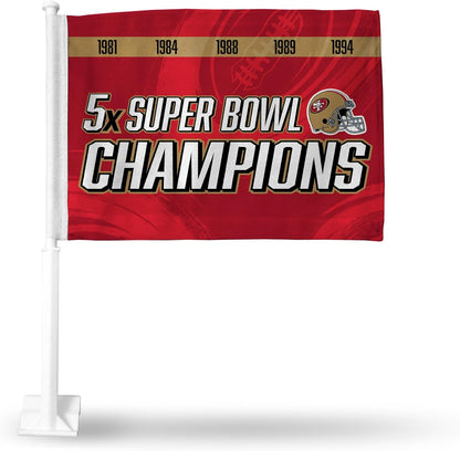2 pack Car Window Flag of San Francisco 49ers 11X18 Inch 100% Polyester, White Strong White Flagpole
