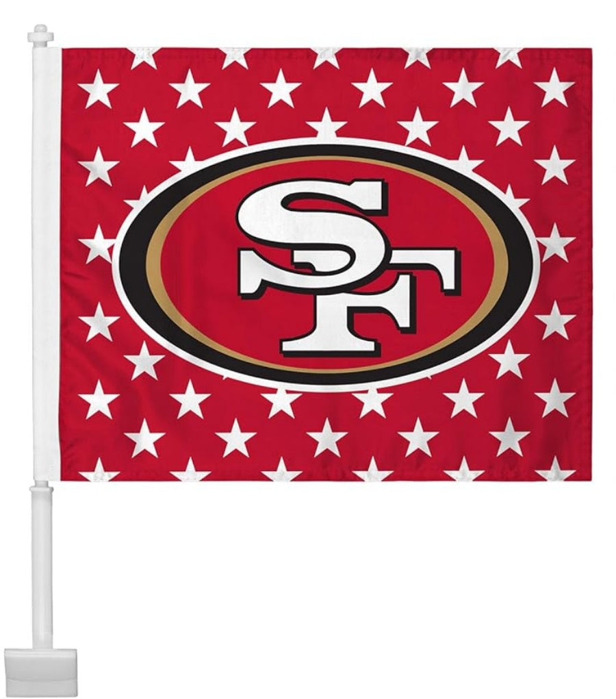 2 pack Car Window Flag of San Francisco 49ers 11X18 Inch 100% Polyester, White Strong White Flagpole