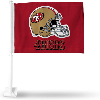 2 pack Car Window Flag of San Francisco 49ers 11X18 Inch 100% Polyester, White Strong White Flagpole