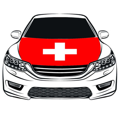 Swiss Flag, Schweizerfahne Car Hood Cover Flag of Switzerland ,Engine Flag,3.3X5ft, 100% Polyester Elastic Fabrics Can be Washed