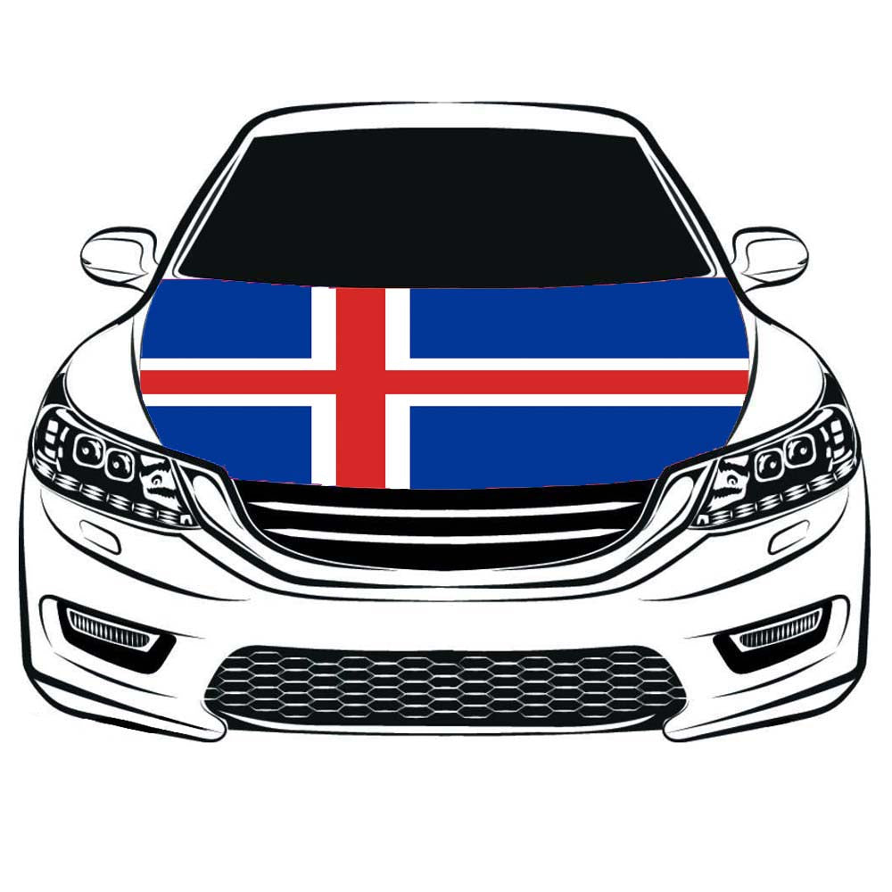 Falg of  Iceland,Engine Flag,Iceland Car Hood Cover Banner ,3.3X5ft,100% Polyester Elastic Fabrics Can be Washed