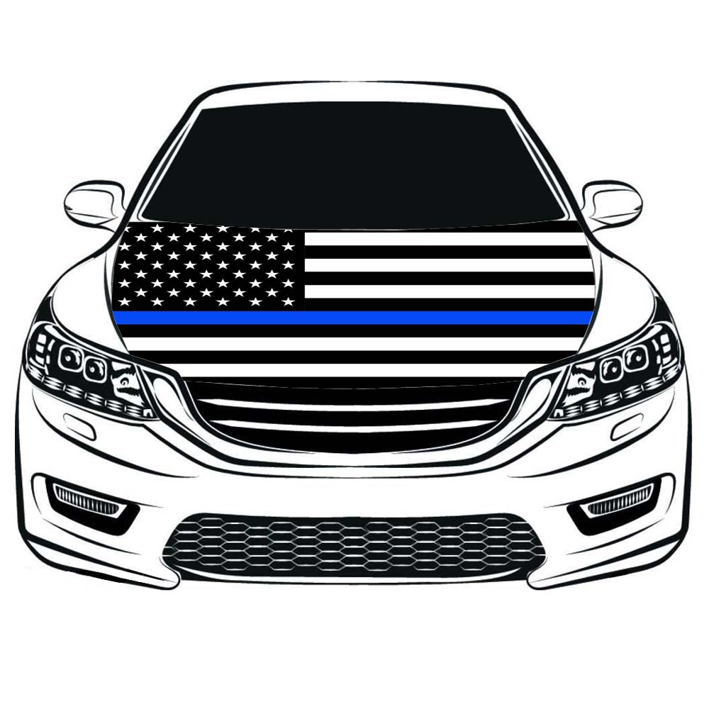 US COPS Flag Car Hood Cover,Thin Blue Line Engine Banner Flag-3.3x5FT Suitable for large SUV and Pickup Trucks