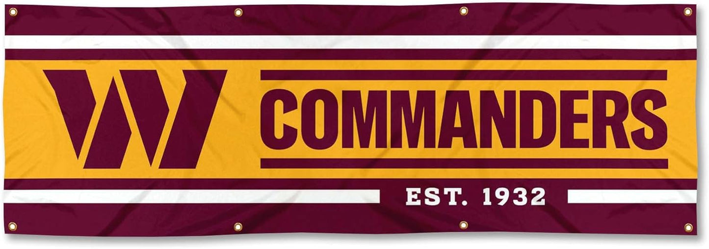 NFL Washington Commanders Flag -2x8 Ft Washington Redskins Banner -100% polyester-8 Metal Grommets
