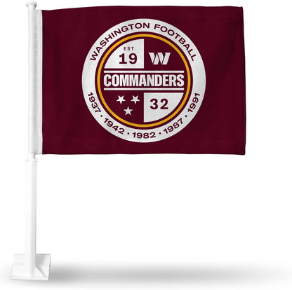 Car Window Flag of Washington Commanders 11X18 Inch(28x46cm) 100% Polyester, White Strong White Flagpole