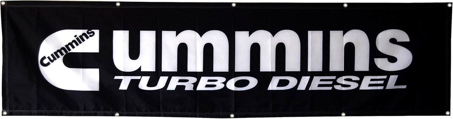 Cummins Turbo Deisel Flag-2x8 FT-100% polyester-10 Metal Grommets Banner-Black Cummins