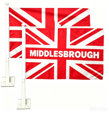 2 Pack Car Window Flag of Middlesbrough Football Club 11X18 Inch - BORO Middlesbrough F.C. Flag 100% Polyester, White Strong White Flagpole