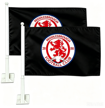2 Pack Car Window Flag of Middlesbrough Football Club 11X18 Inch - BORO Middlesbrough F.C. Flag 100% Polyester, White Strong White Flagpole