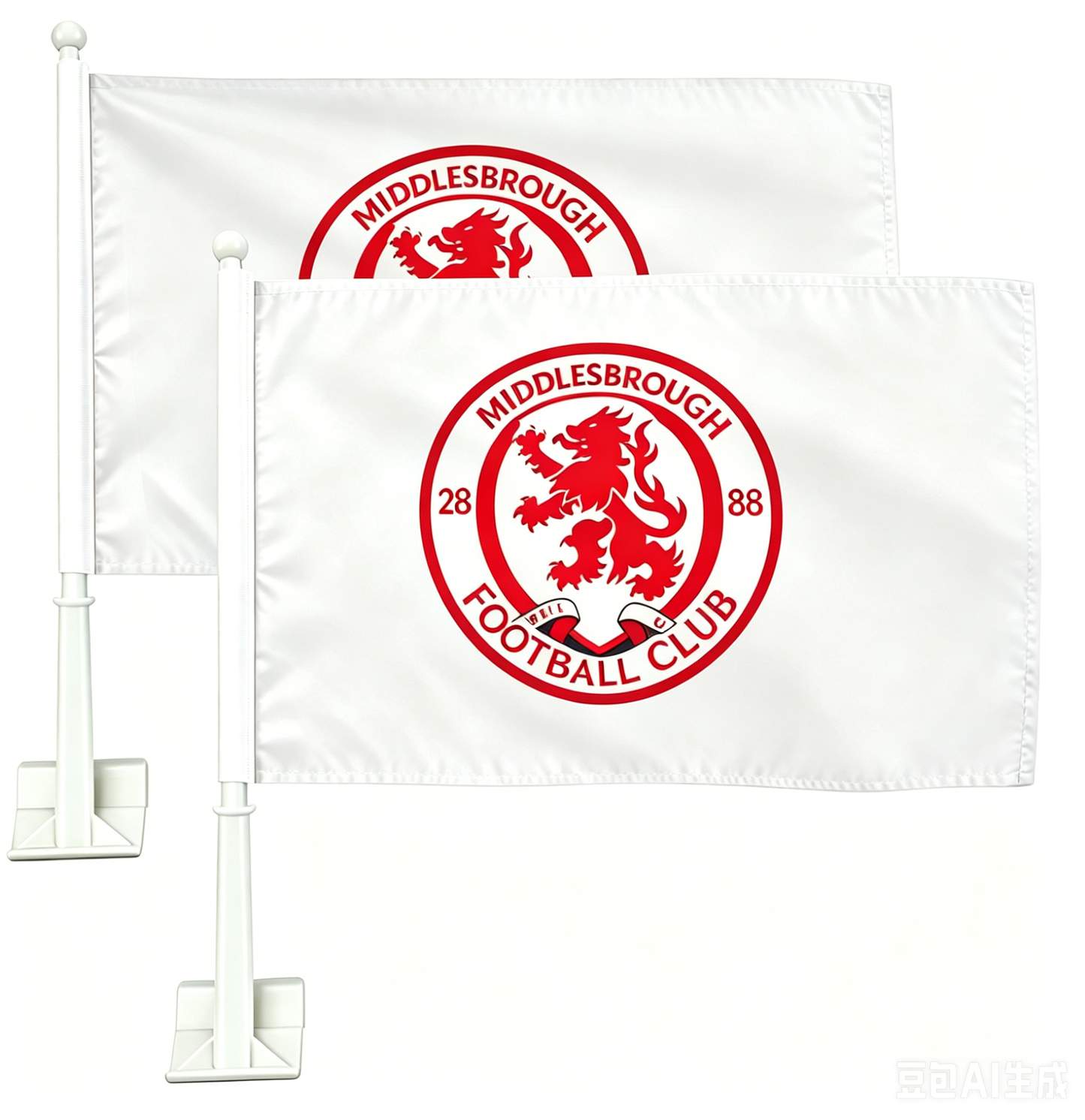 2 Pack Car Window Flag of Middlesbrough Football Club 11X18 Inch - BORO Middlesbrough F.C. Flag 100% Polyester, White Strong White Flagpole
