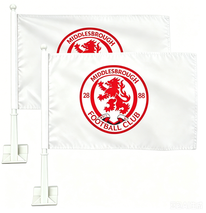 2 Pack Car Window Flag of Middlesbrough Football Club 11X18 Inch - BORO Middlesbrough F.C. Flag 100% Polyester, White Strong White Flagpole