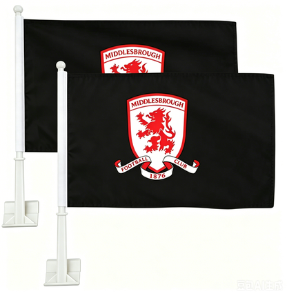 2 Pack Car Window Flag of Middlesbrough Football Club 11X18 Inch - BORO Middlesbrough F.C. Flag 100% Polyester, White Strong White Flagpole