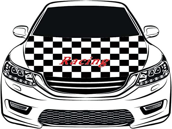 Black and white checkered flag， Car Hood Cover Banner ,Referee flag Engine Banner,3.3X5ft,100% Polyester Elastic Fabrics Can be Washed