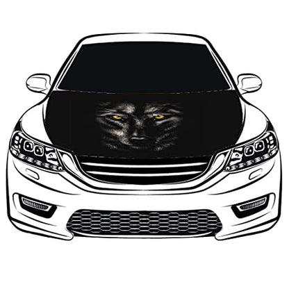 Black Wolf Car Hood Cover Flag , Engine Banner Flag Black Wolf Logo,3.3X5ft,100% Polyester Elastic Fabrics Can be Washed