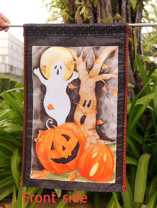 Toland - Halloween Scene - Decorative Spooky Ghost Jack O Lantern Pumpkin USA-Produced House Flag "12.5 x 18" "28 x 40" Inches