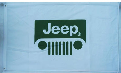 Jeep Flag-3x5 FT-100% polyester Banner-white-green-earth yellow