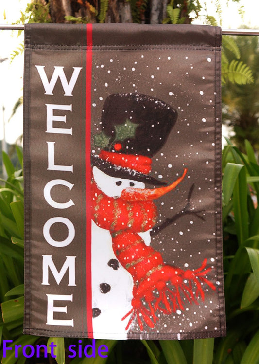 Snowman Welcome - Decorative Winter Christmas Black Flag"12.5 x 18" "28 x 40" Inches