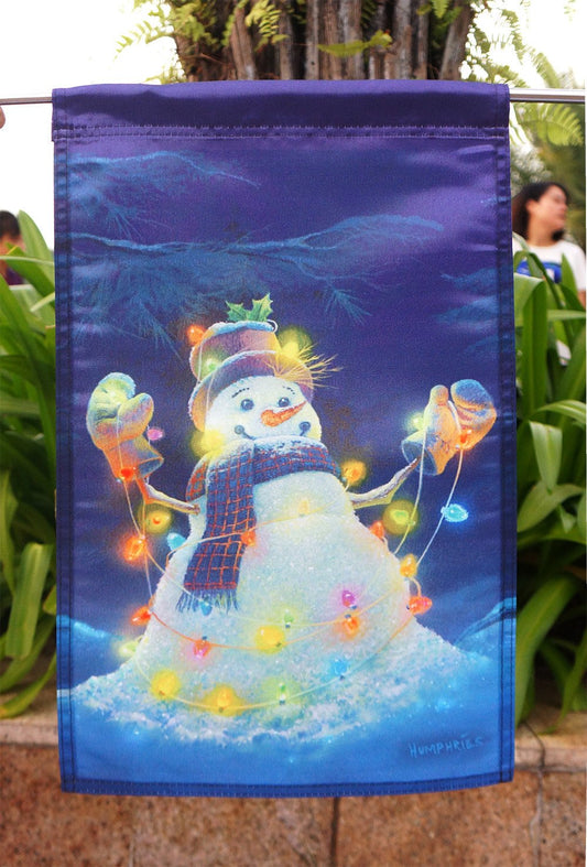 Home Garden Glowman Snowman Decorative Small Garden Flag - "18" x 12.5 "x 28 to 40 inches