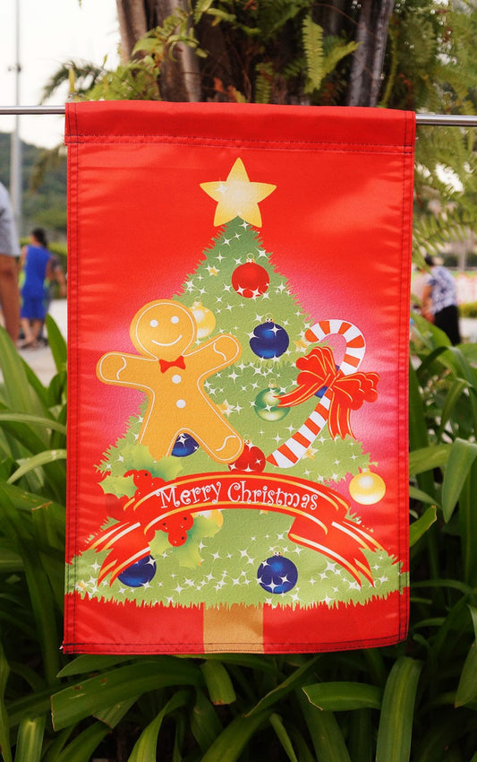 Merry Christmas Tree Gingerbread Candy Cane Home Garden Flag - "18" x 12.5 "x 28 to 40 inches