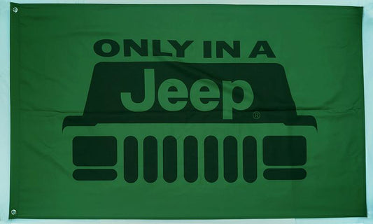 Jeep Flag-3x5 FT-100% polyester Banner-white-green-earth yellow