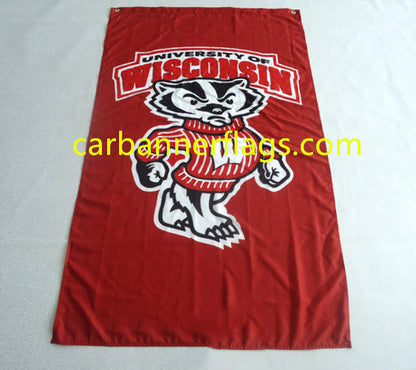 NCAA Wisconsin Badgers flag 3x5ft  University of Wisconsin banner 100% polyester