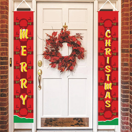 Merry Christmas Banners, Christmas Decorations, Front Door Merry Christmas Porch Banners Red Porch Sign Hanging Xmas Decorations for Home Wall Indoor Outdoor Holiday Party Decor