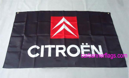 Citroen Flag-3x5 Banner-2 Metal Grommets-Black-White with car logo