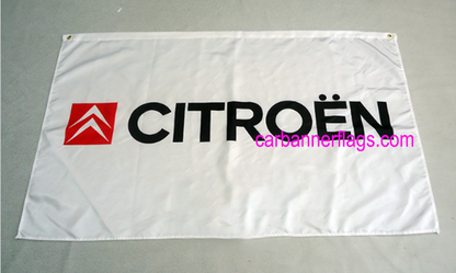 Citroen Flag-3x5 Banner-2 Metal Grommets-Black-White with car logo
