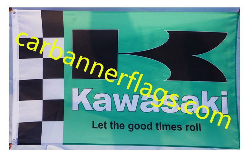 Kawasaki Checkered Flag-3x5 FT-100% polyester Banner